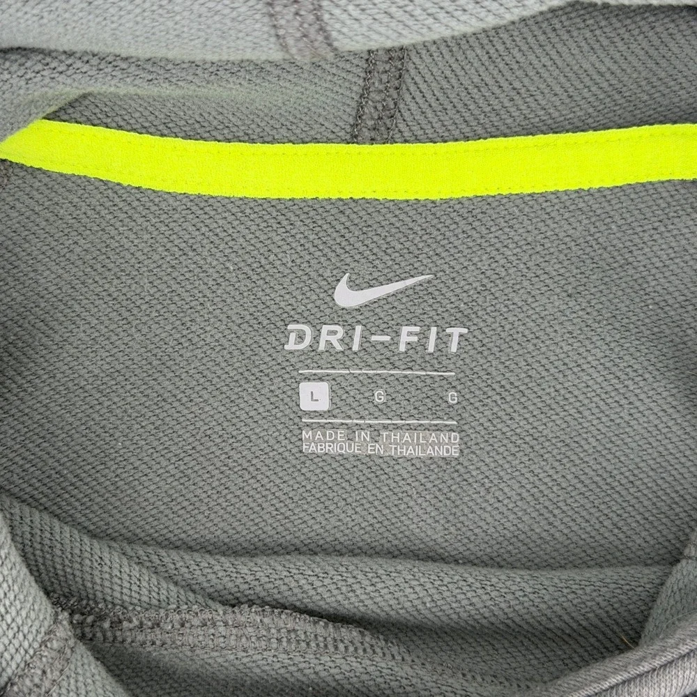 Nike Dri-FIT Pullover Hoodie Mens L Grey Neon Green Just Do It Running Gym Train